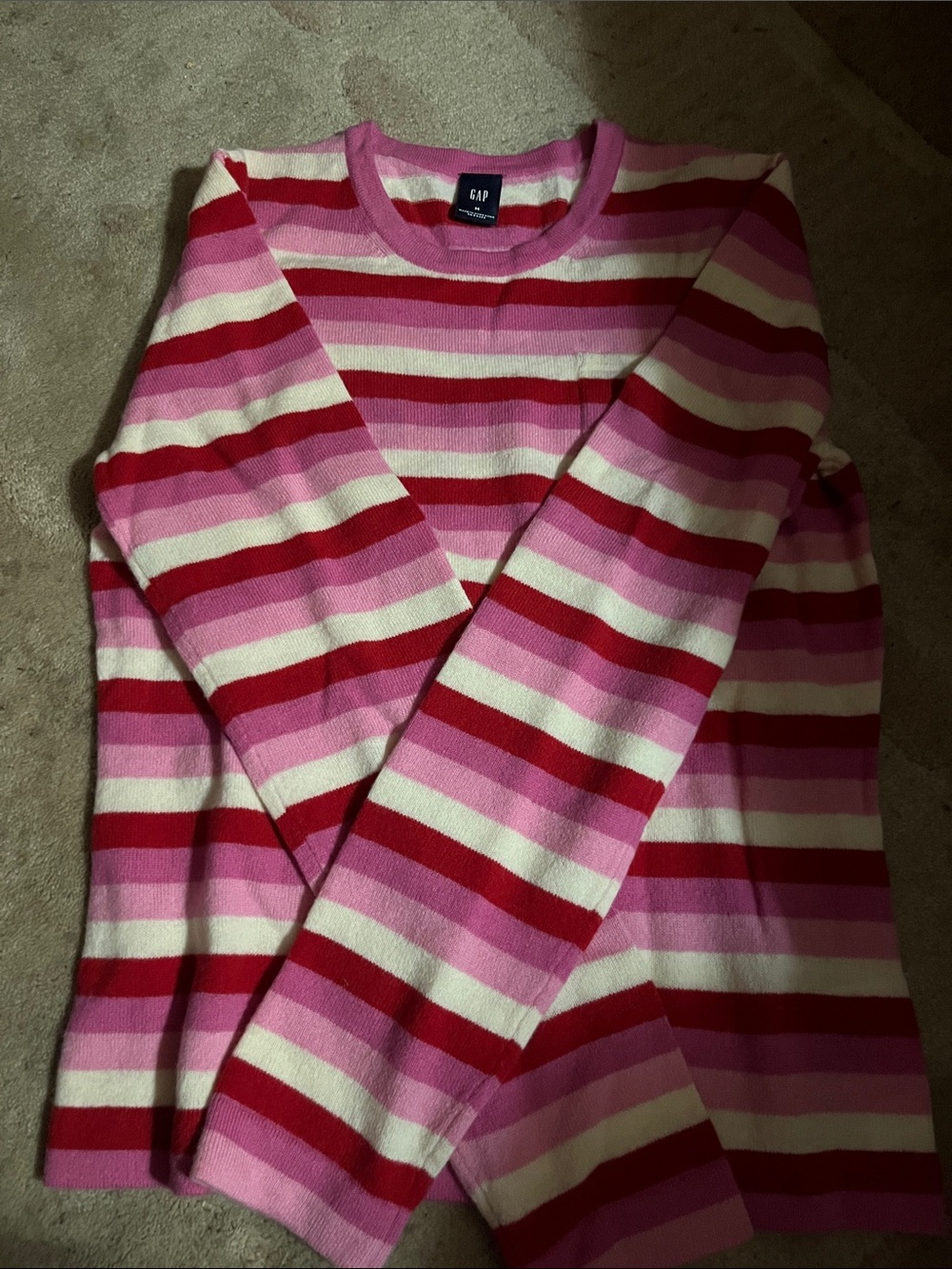 GAP Striped Crewneck Sweater in Pink, Red & Cream